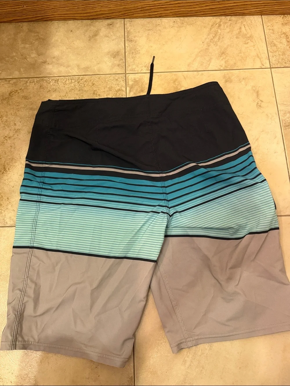 O'Neill Men’s Black, Teal & Gray Striped Board Shorts